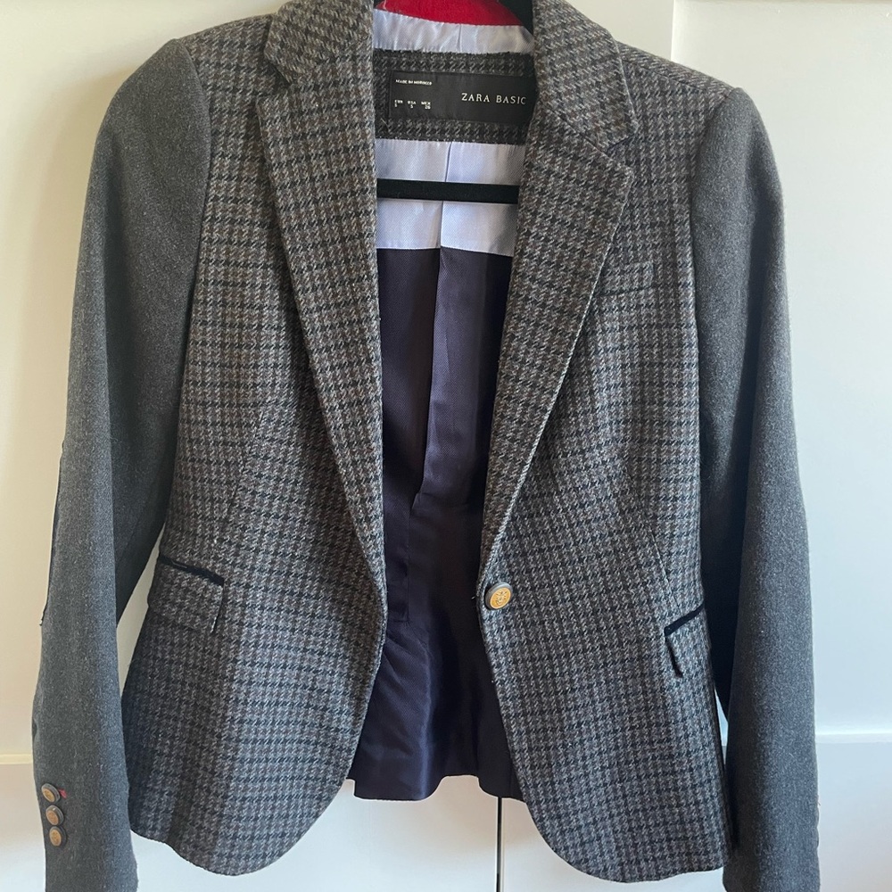 Zara Basic Gray Houndstooth Blazer - image 1
